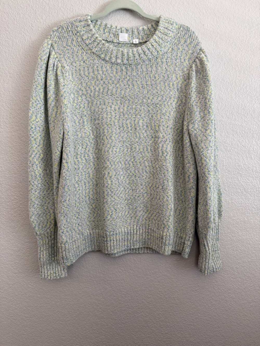 GAP Women's Crewneck Sweater in Light Green, Blue Speckles